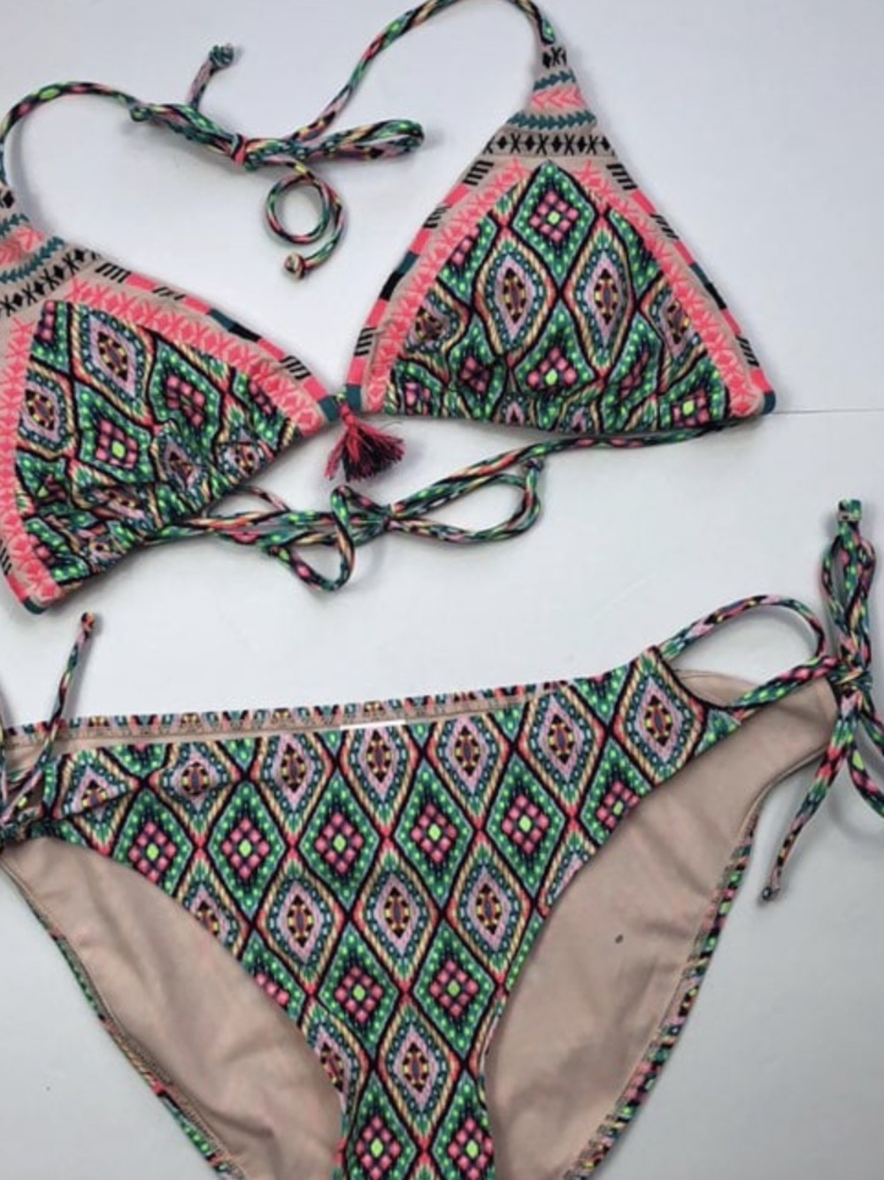 Xhilaration Neon Pink, Teal &  Black Aztec Print Bikini Set